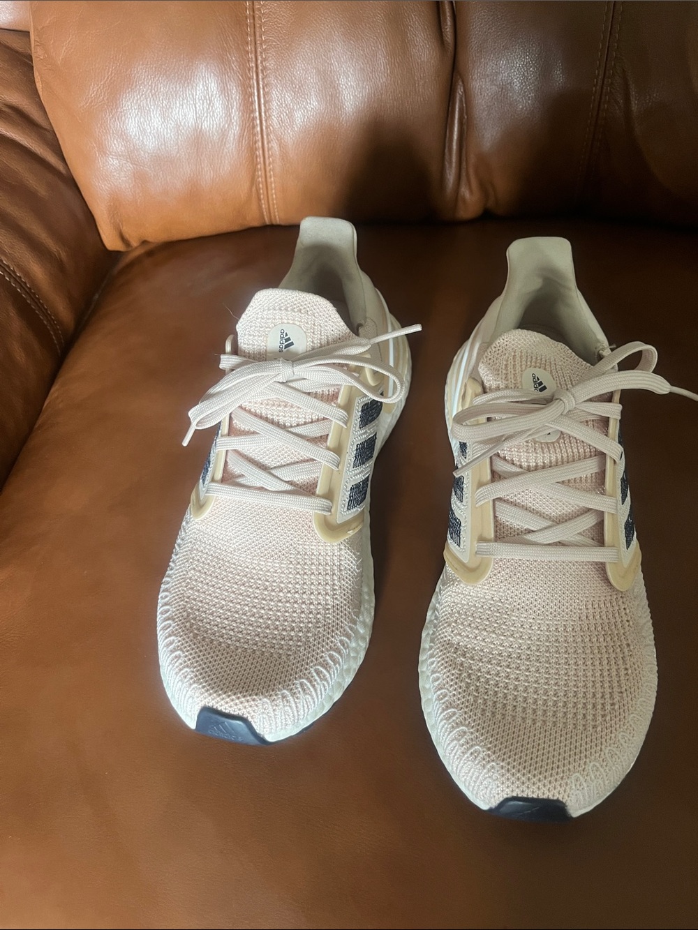 adidas Women's Knit Running Sneakers - Beige with Black Accents